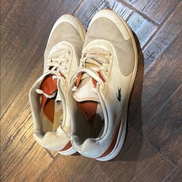 Lacoste Cream and Orange Sneakers with Suede Finish - Picture 3 of 4